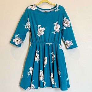 Girl's Tea Collection teal green floral tunic dress